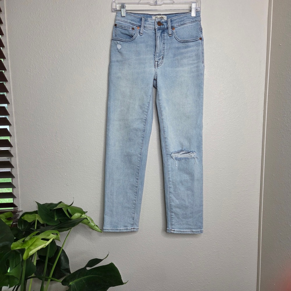 Madewell Classic Straight Jeans 24 Light Wash Distressed Boho Art-inspired Denim